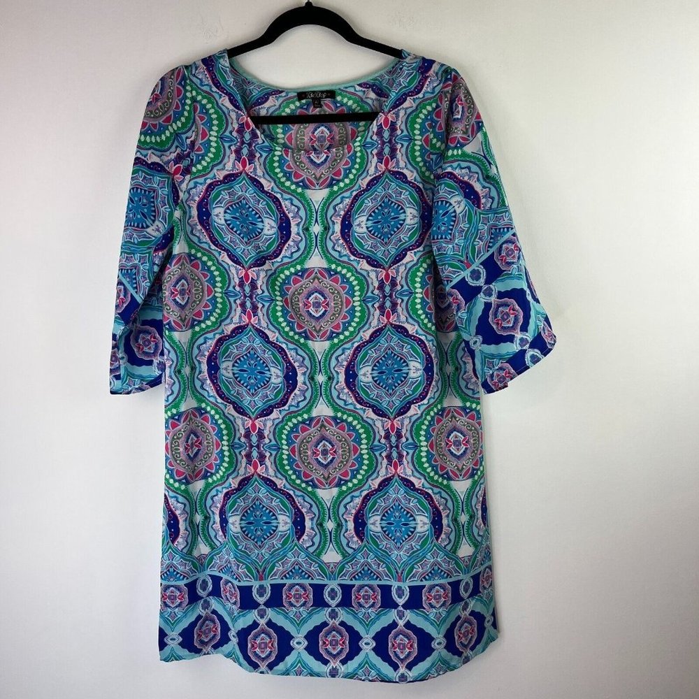 Be Bop Womens Sz Medium Multicolored Bohemian Dress 3/4 Sleeve V Neck Light - Picture 1 of 5